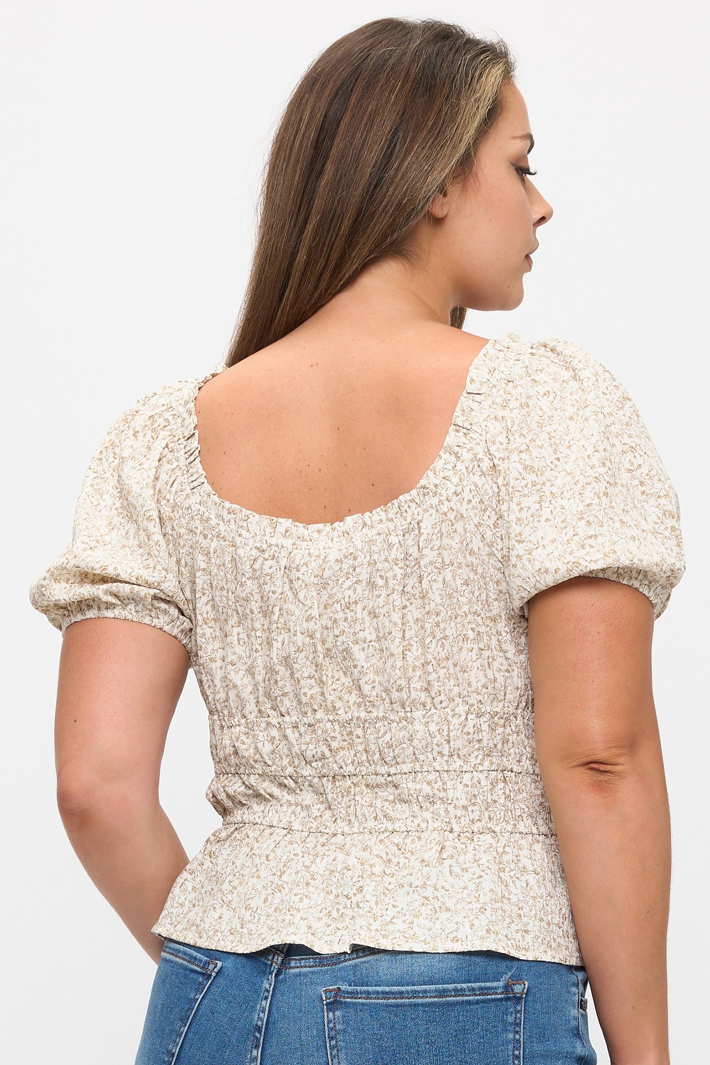 Ivory Petal Smocked Peplum Blouse