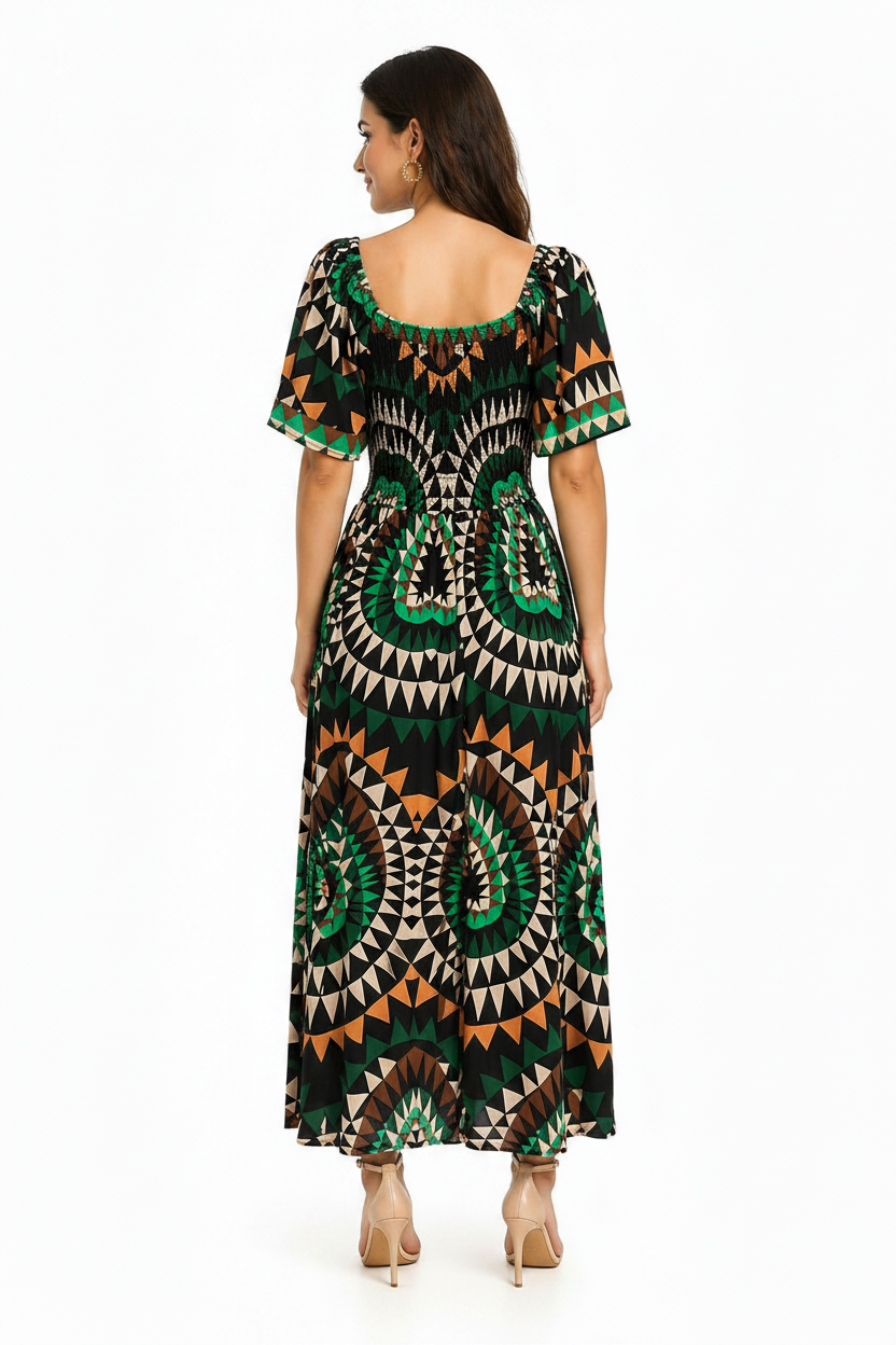 Emerald Mosaic Midi Dress
