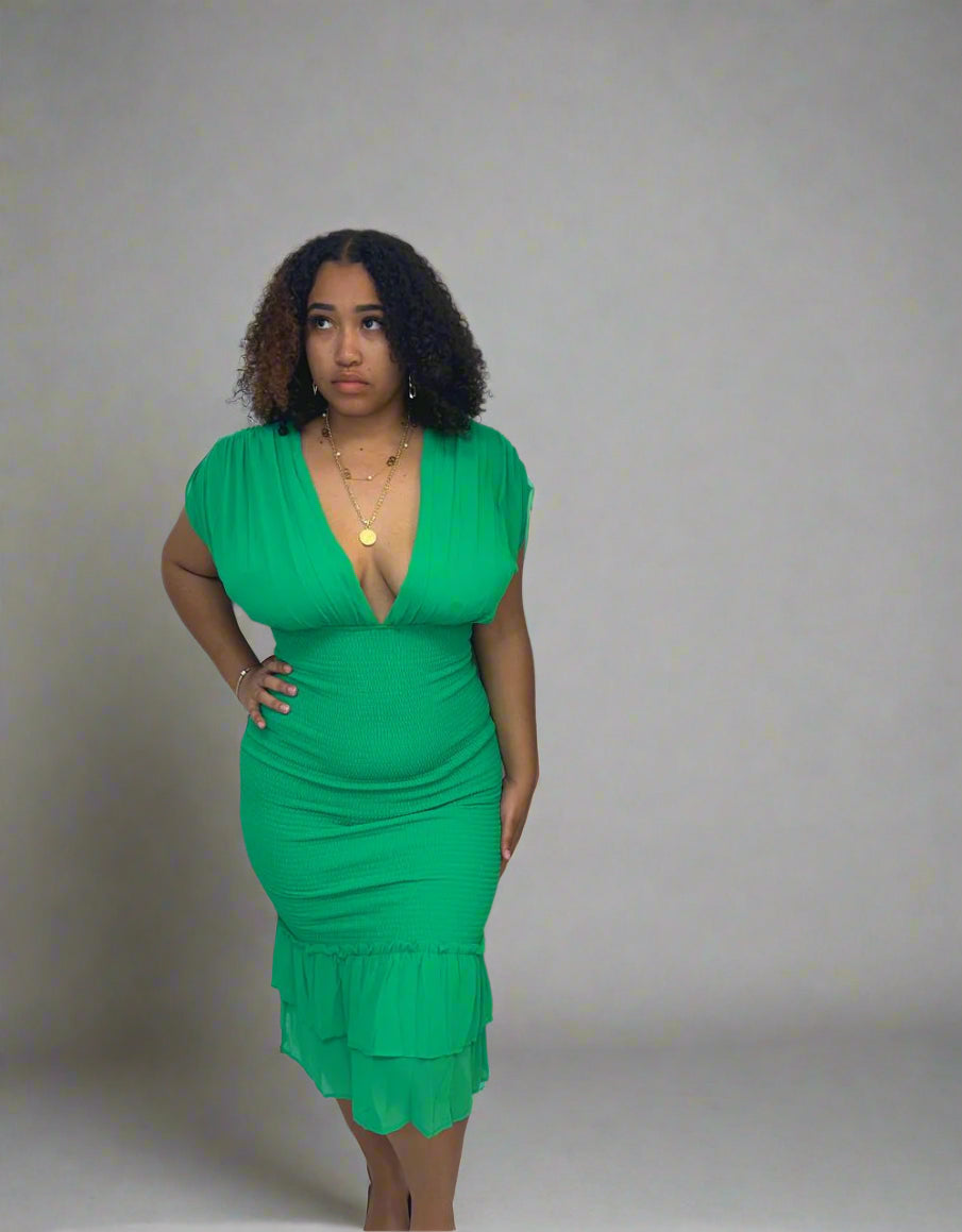 Chiffon Ruched Smocked Midi Dress