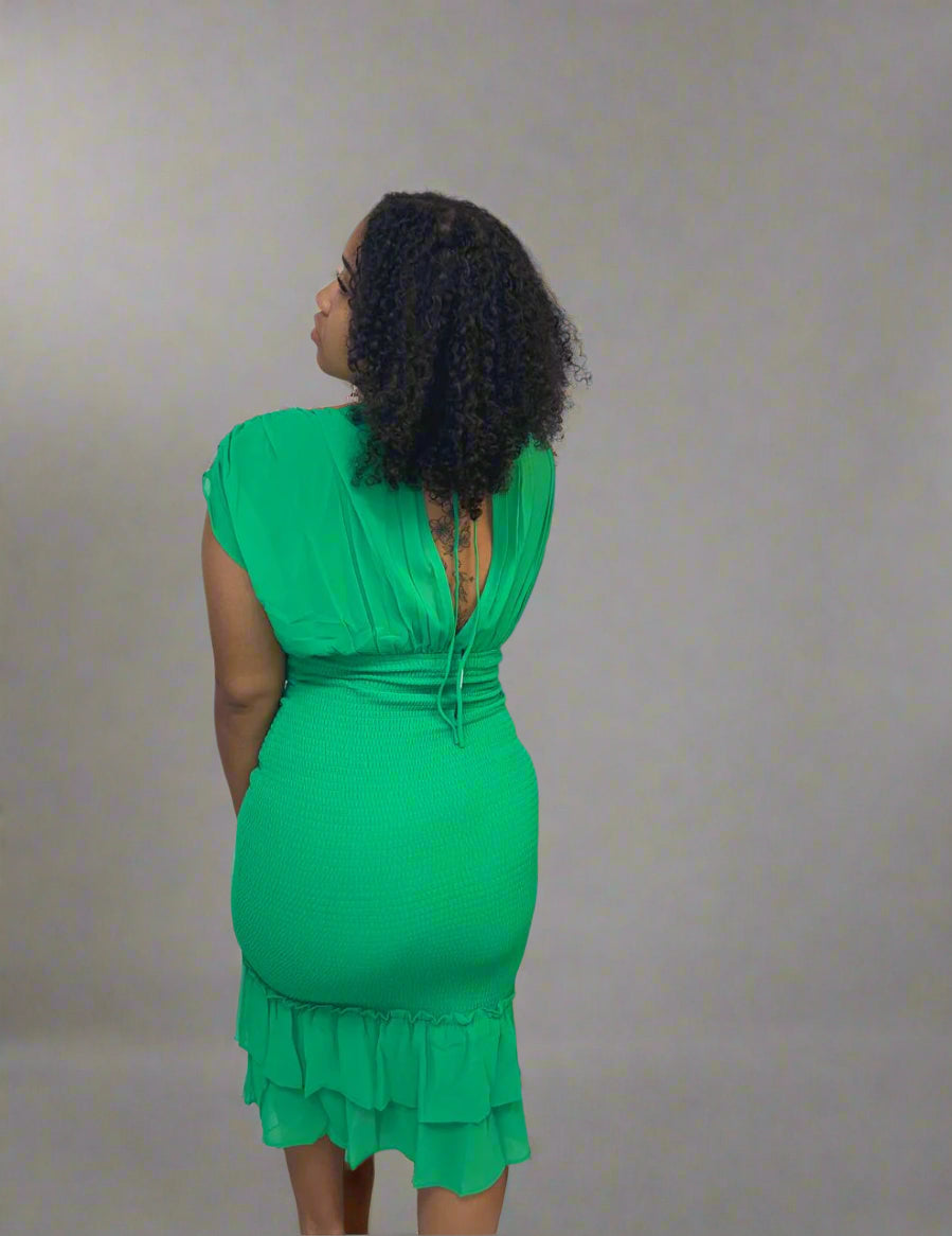 Chiffon Ruched Smocked Midi Dress