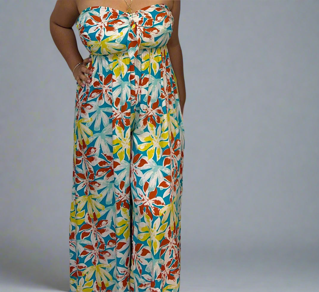 Print Chest Smocked Jumpsuit