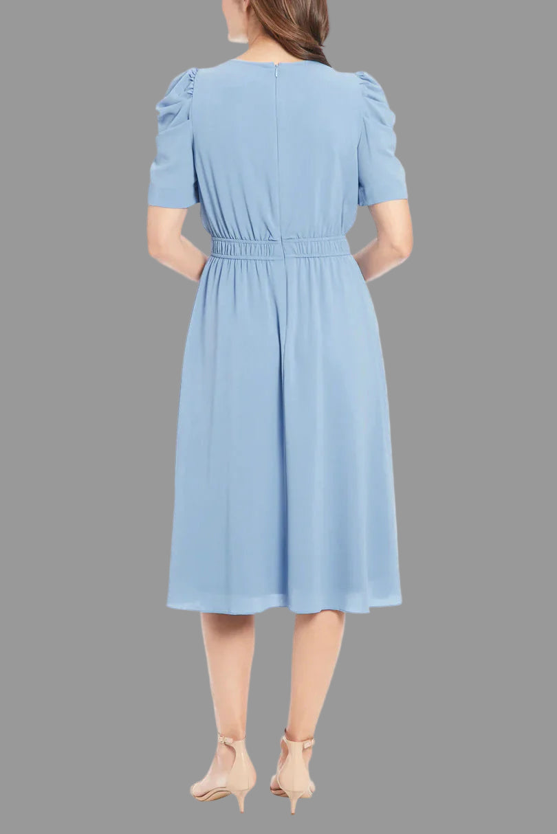 Puff Sleeve Faux Wrapped Dress