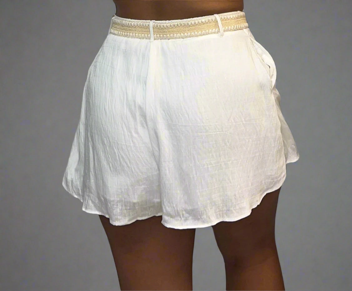 Flowy Solid Belted Shorts