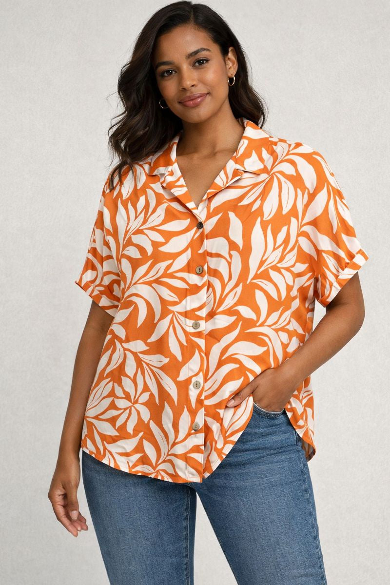 Citrus Leaf Button Blouse