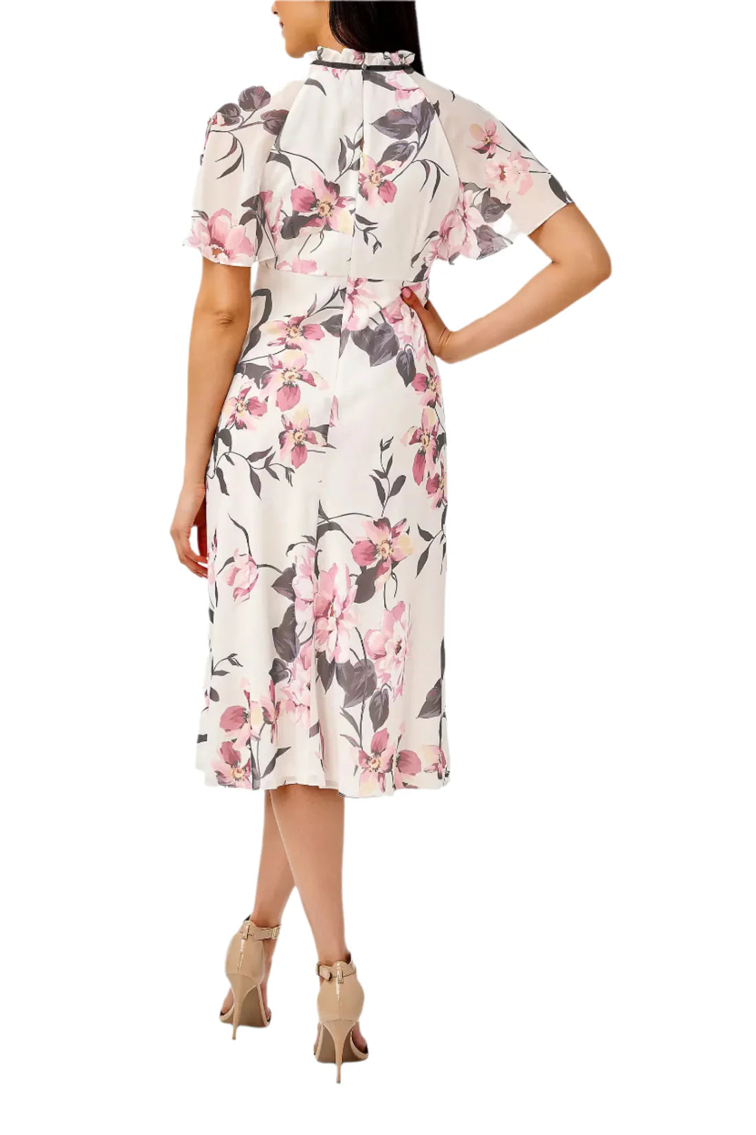 Halter Neck Short Flutter Sleeves Midi Floral Dress