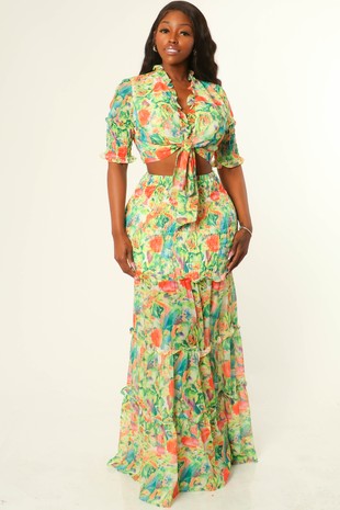 FLORAL BLOUSE AND DRESS SET