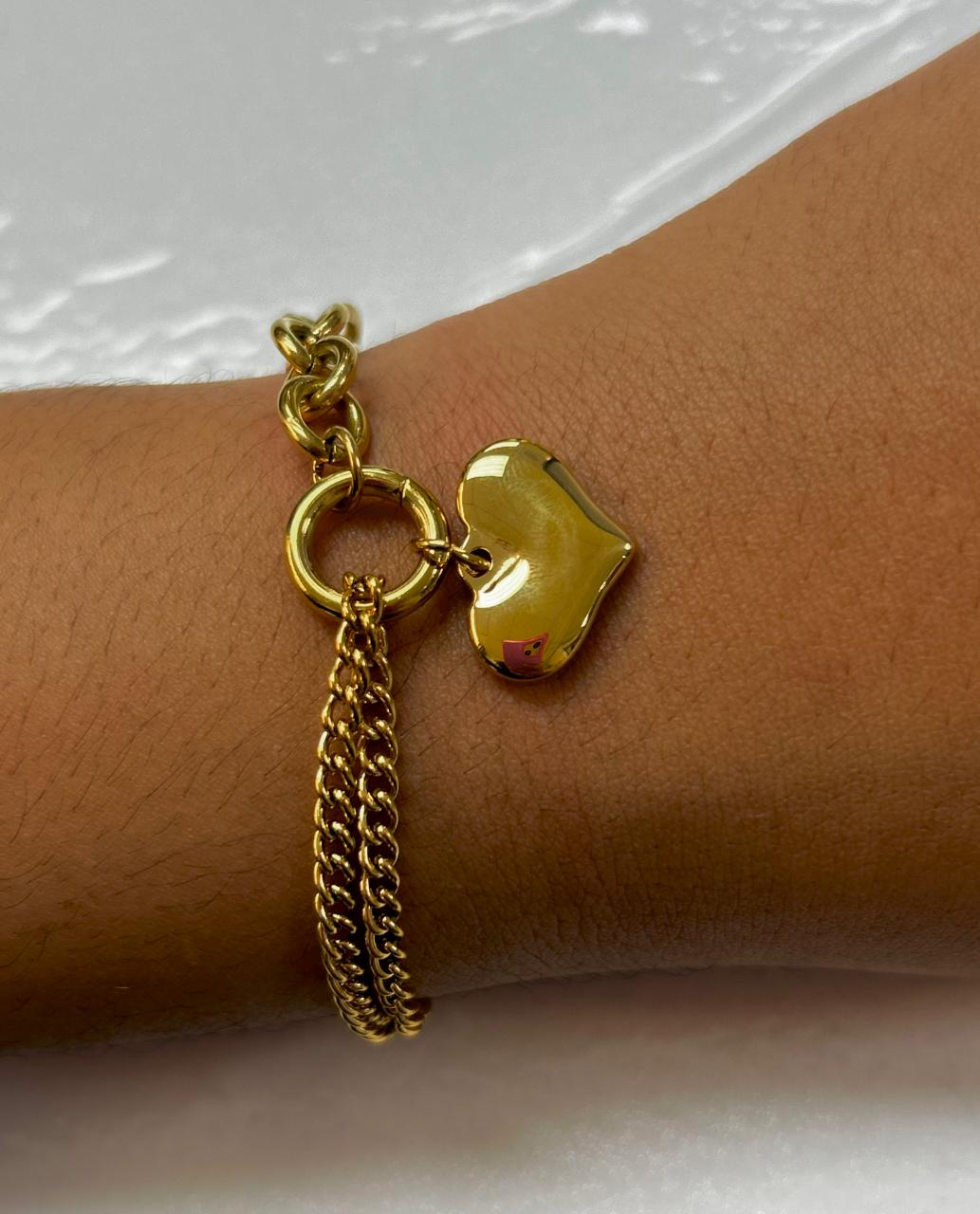 18K Gold Non-Tarnish Heart Chain Bracelet