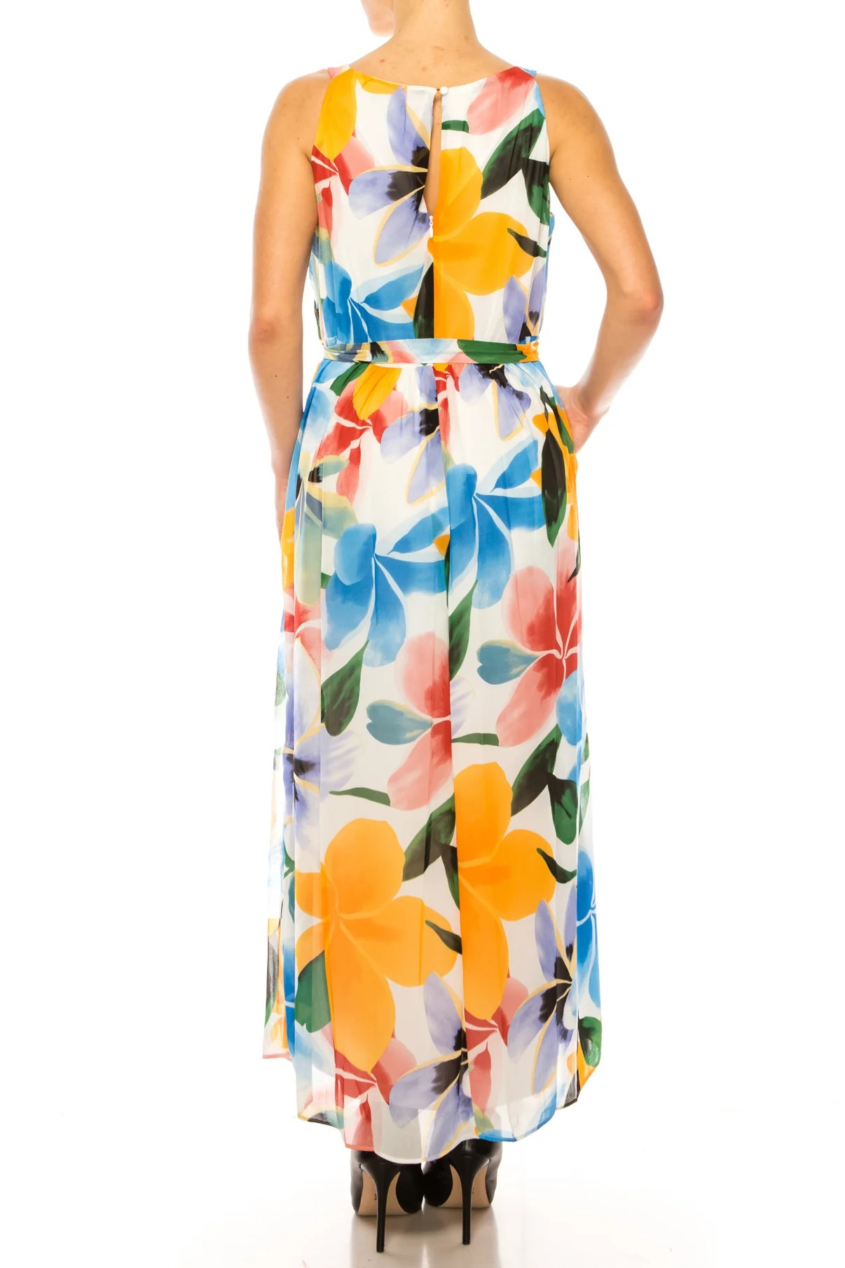 ILE Clothing Floral Sleeveless Belted Maxi Dress