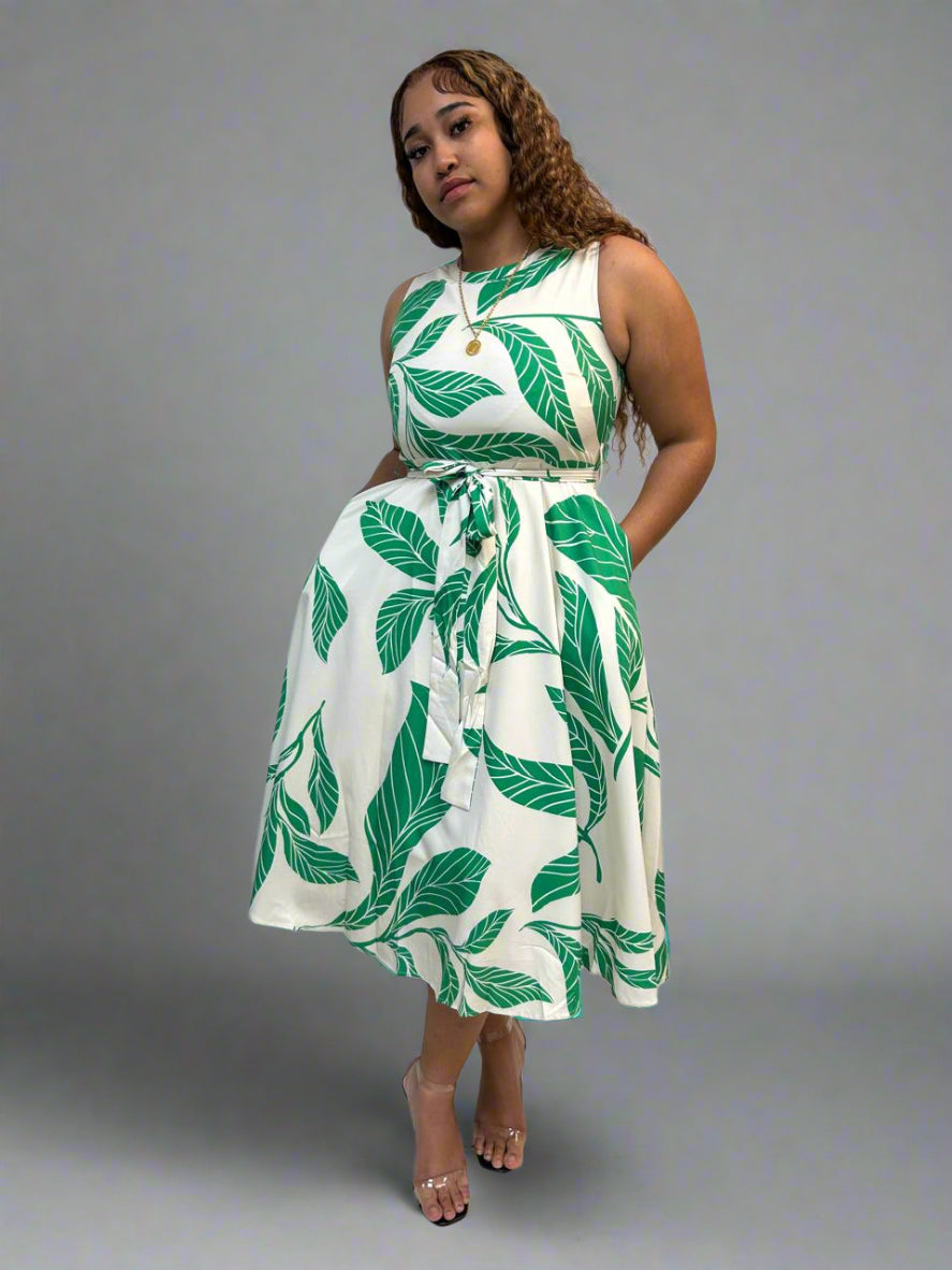 Green Leaf Print Dress.