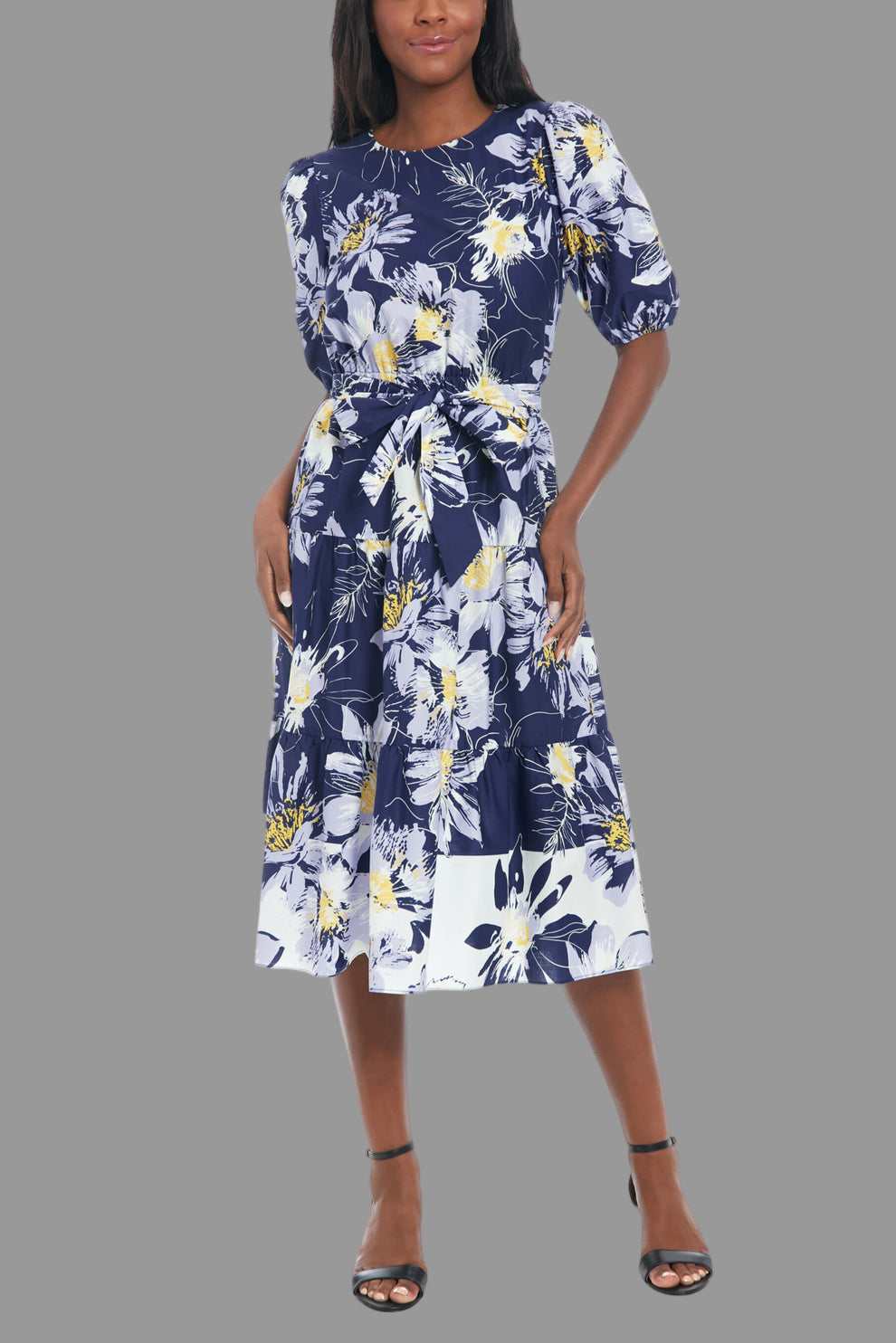 Short Printed Tiered Cocktail Midi Dress