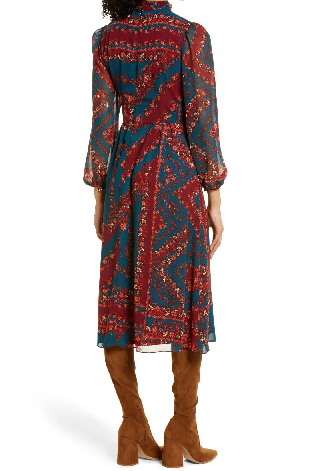 Floral Long Sleeve A-Line Midi Dress