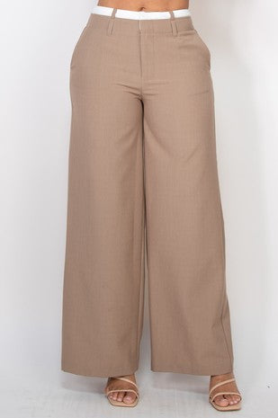 Elastic Two-Tone Wide Leg Pants