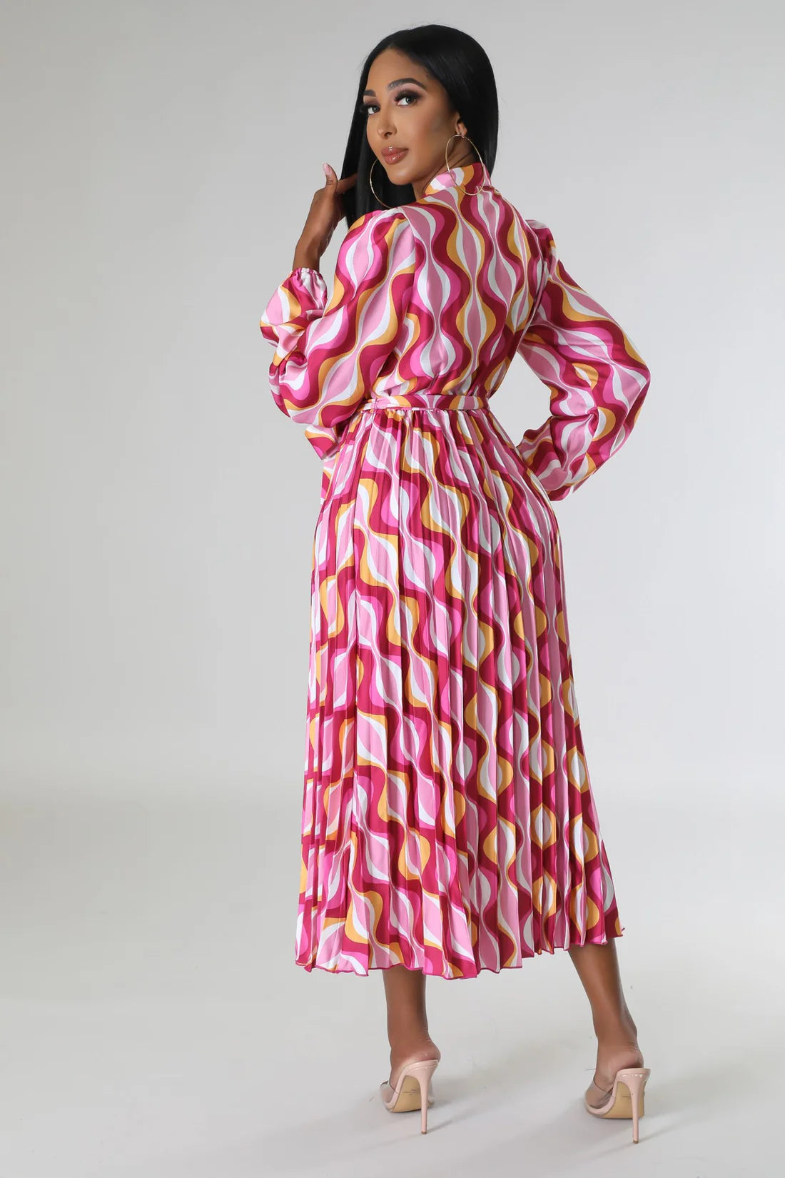 Long Sleeve Pleated Midi Dress