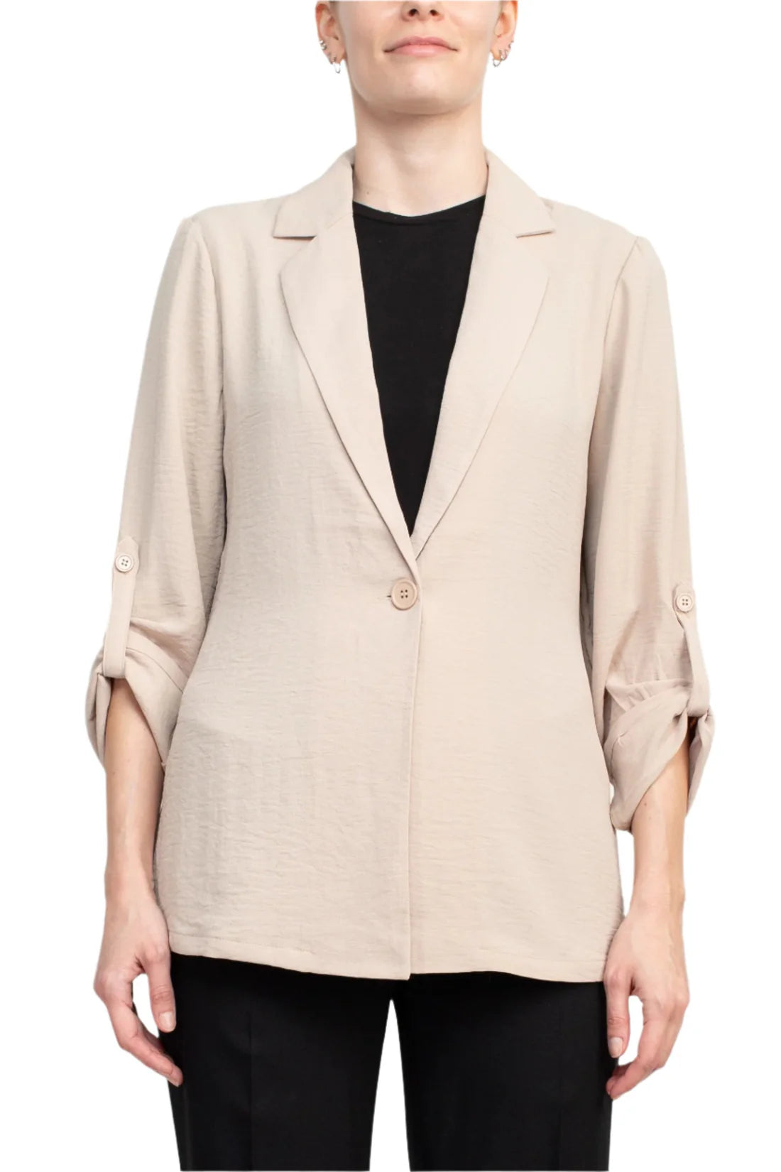 Sport Collar Neck One Button 3/4 Sleeve Woven Blazer