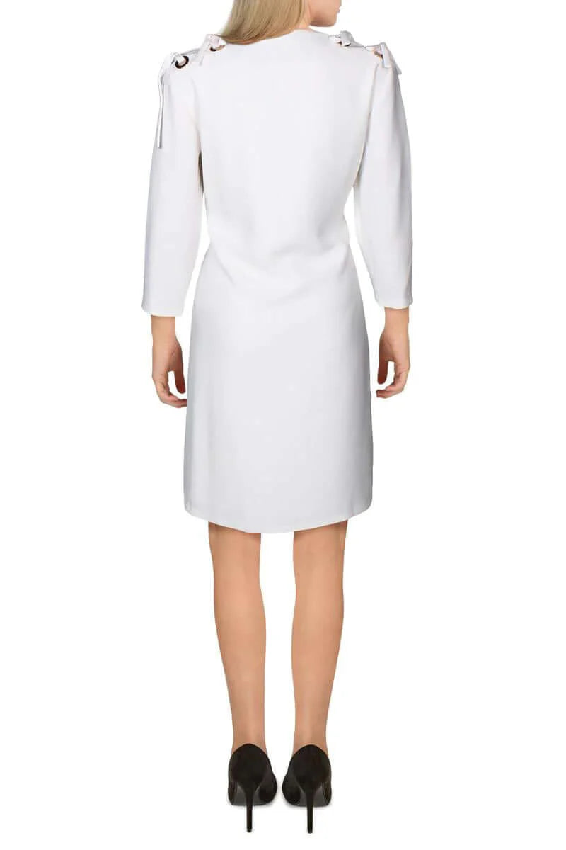 T Tahari V-Neck 3/4 Sleeve Ribbon Shoulder