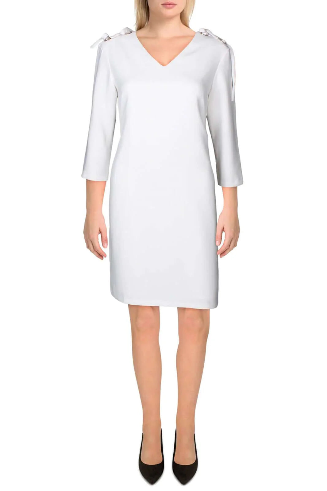 T Tahari V-Neck 3/4 Sleeve Ribbon Shoulder