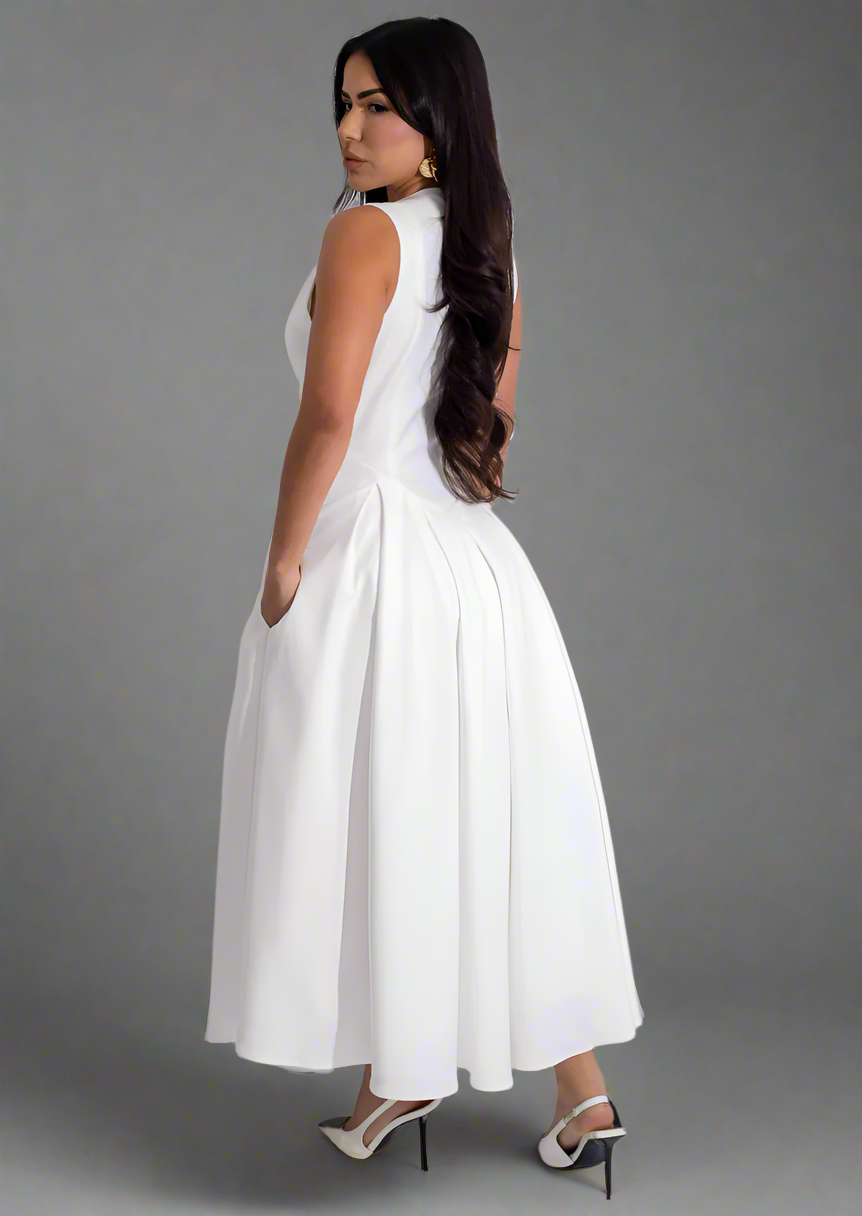Timeless Elegance Midi Dress White