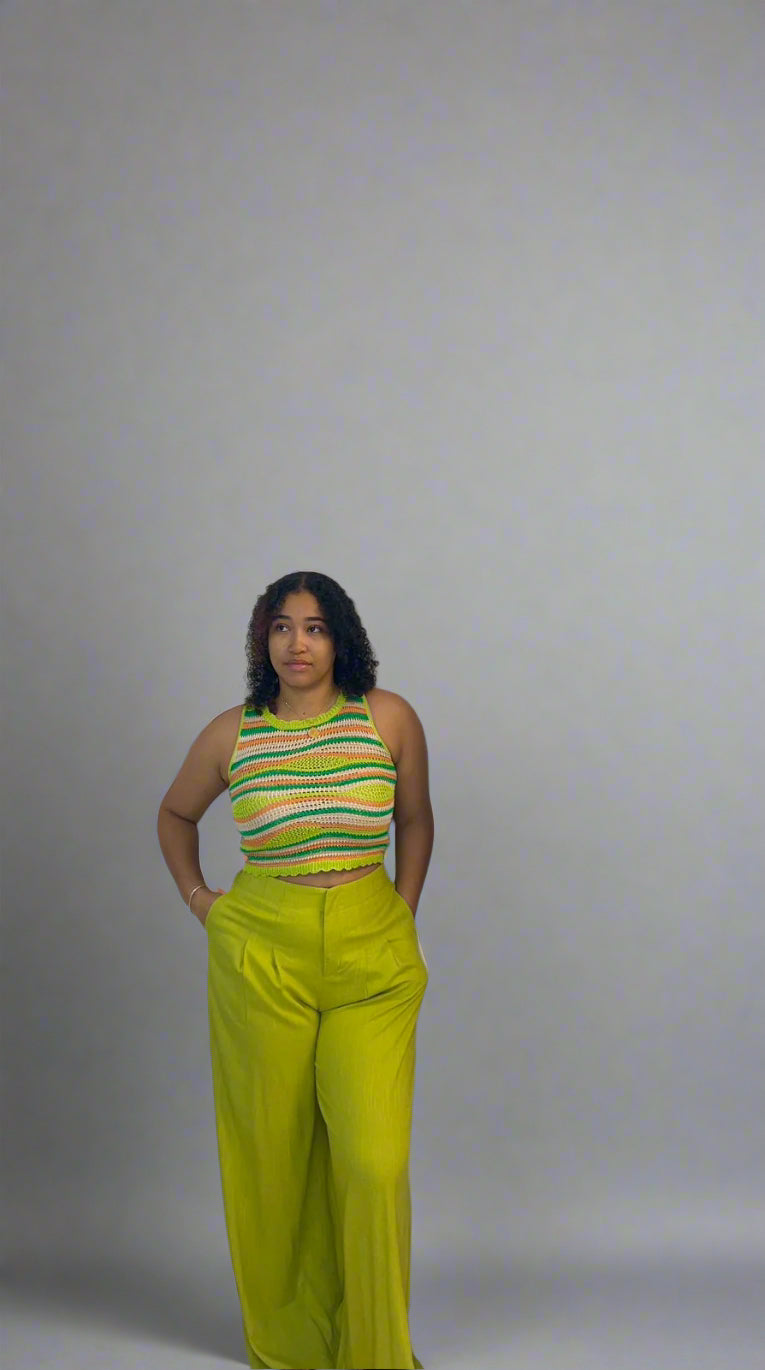 Green knit stripe 2 piece set