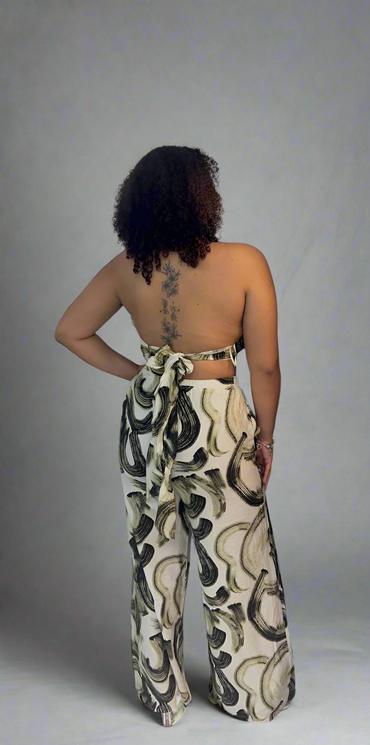 Flowy halter neck top with wide leg pants set