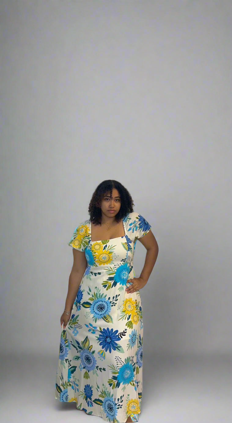 Floral print puff sleeve dress
