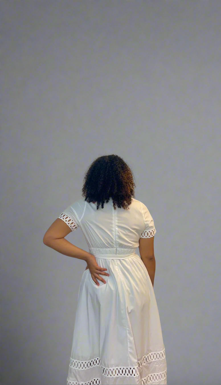 Cotton ivory belt dress