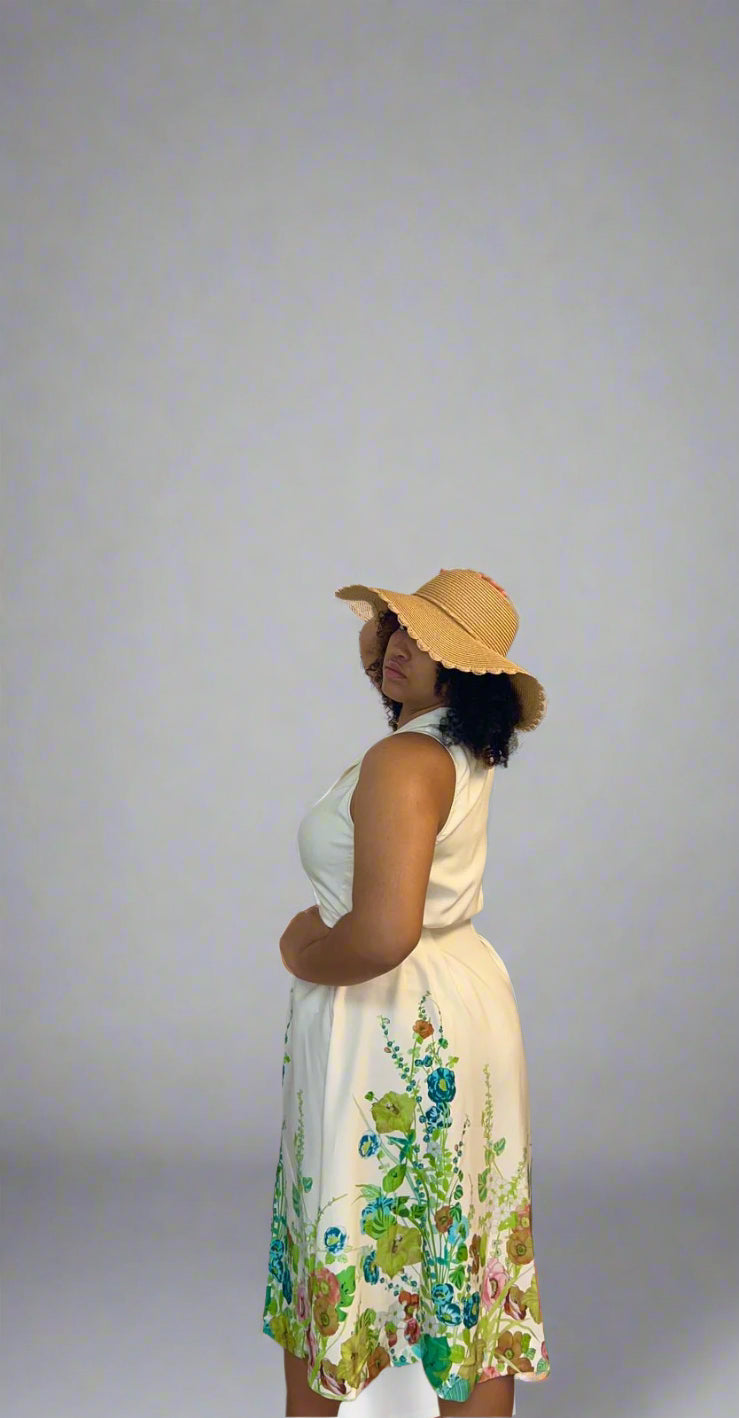 Border print button down dress