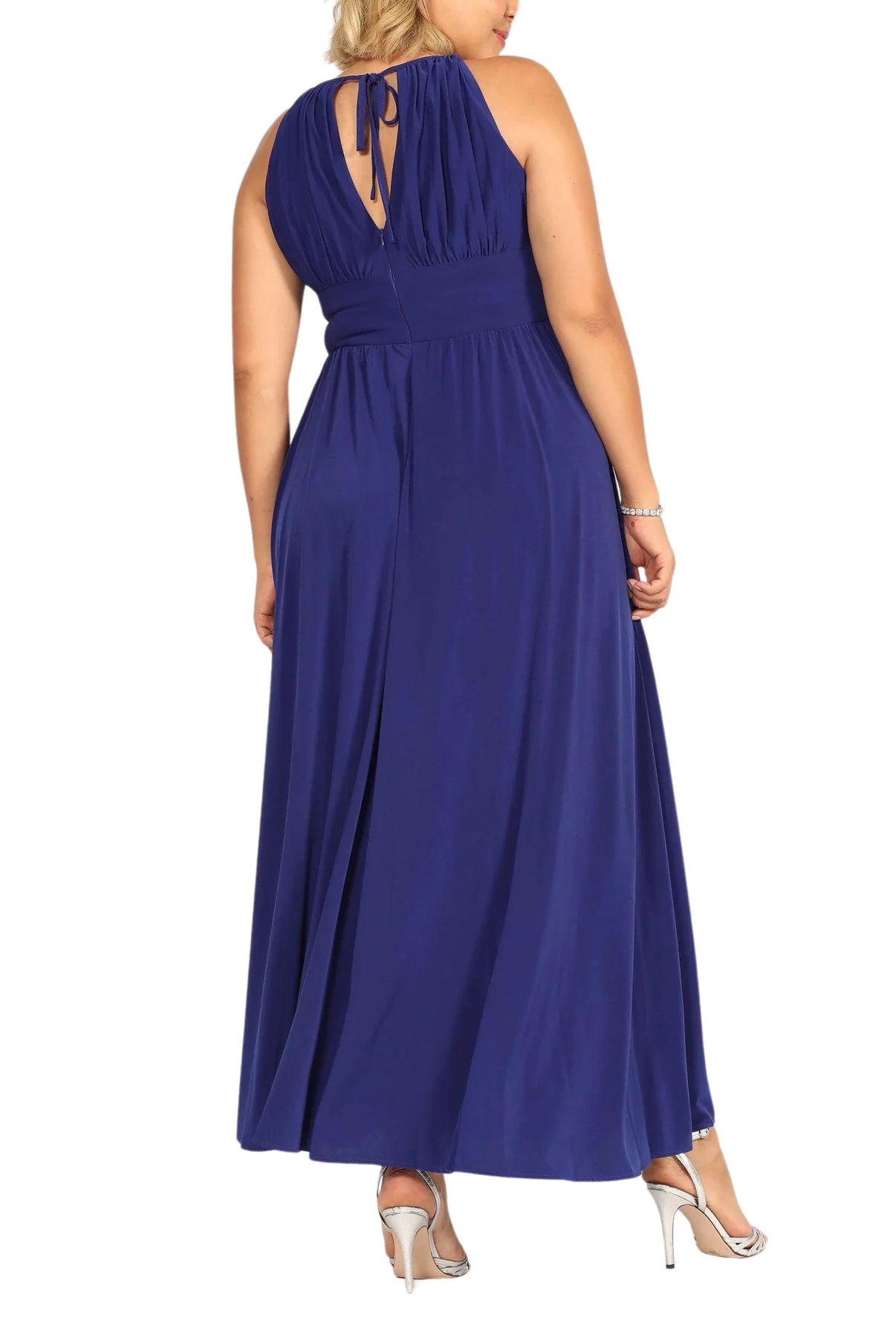 Keyhole Neckline Sleeveless Cinched Embellished Sequin Beads Waist Maxi Gown Dress