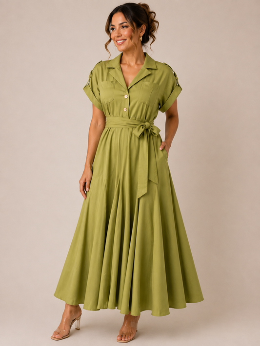 Olive Green Shirt Maxi Dress