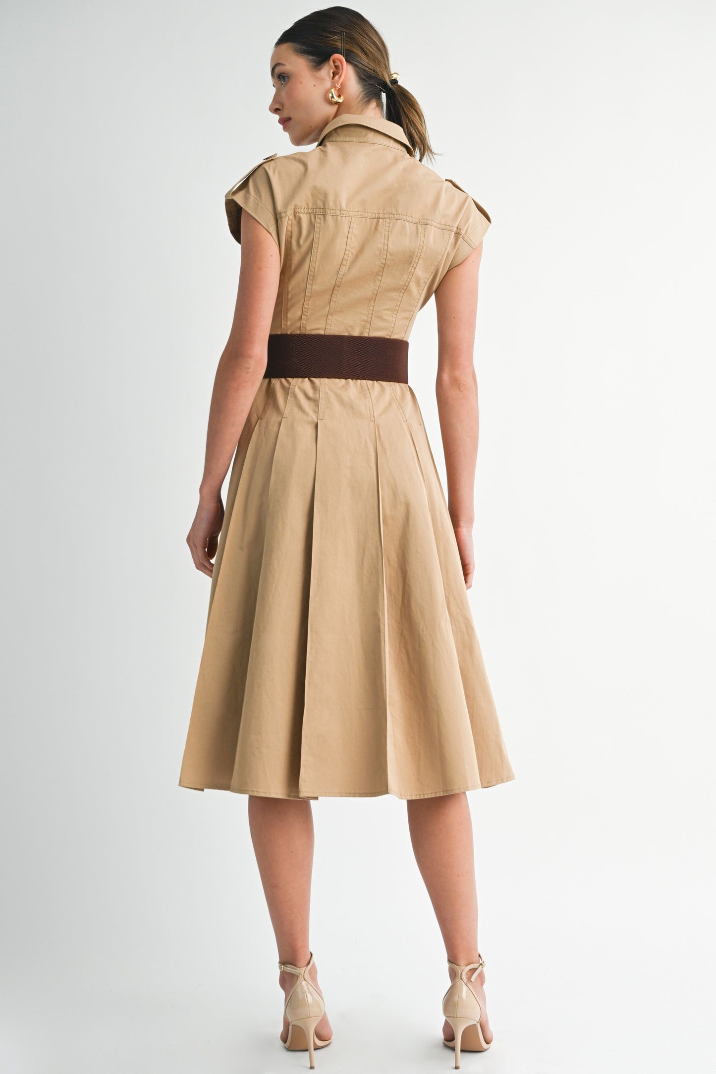 Tan Button Down Midi Dress