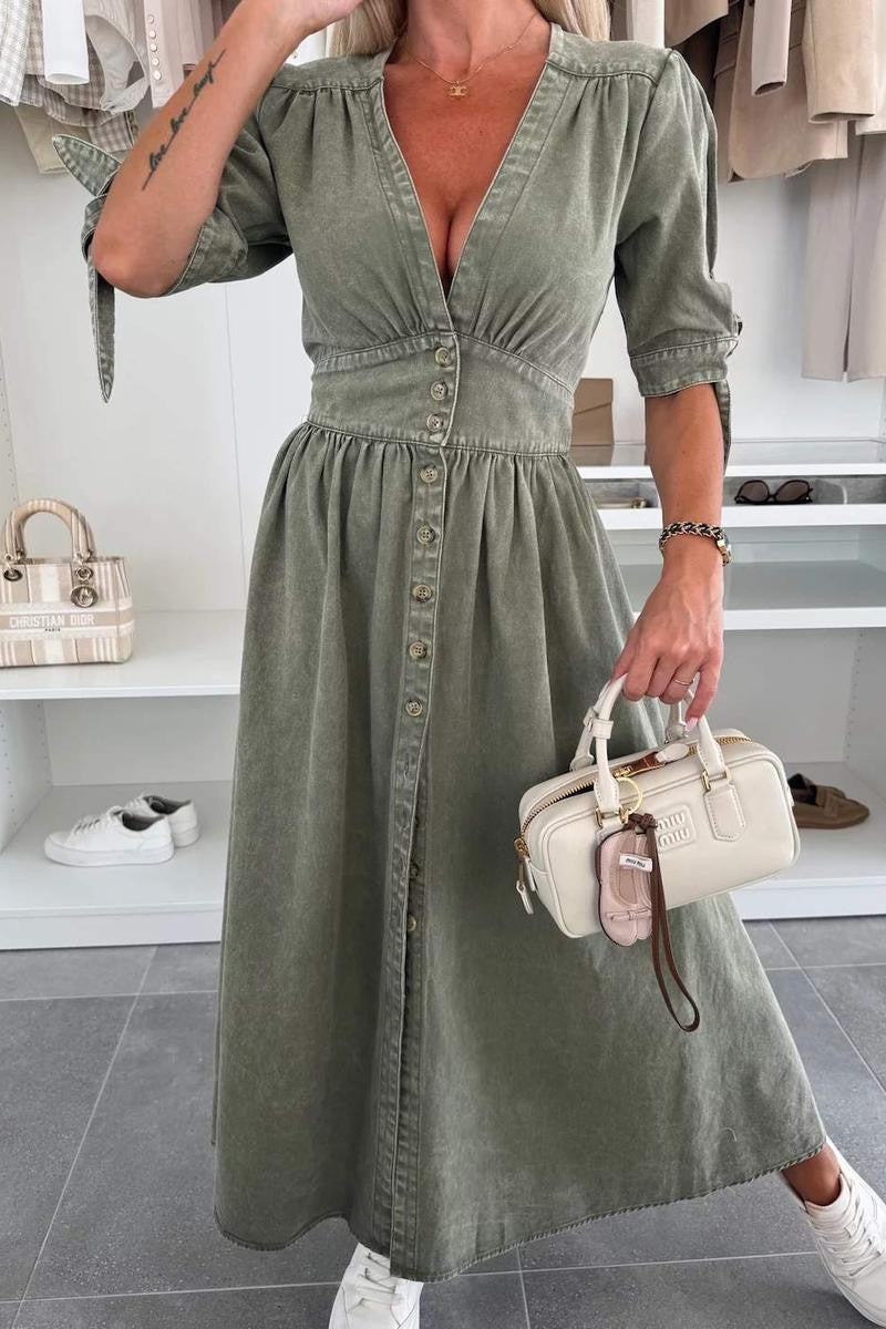 Elegant Button-front Denim Dress