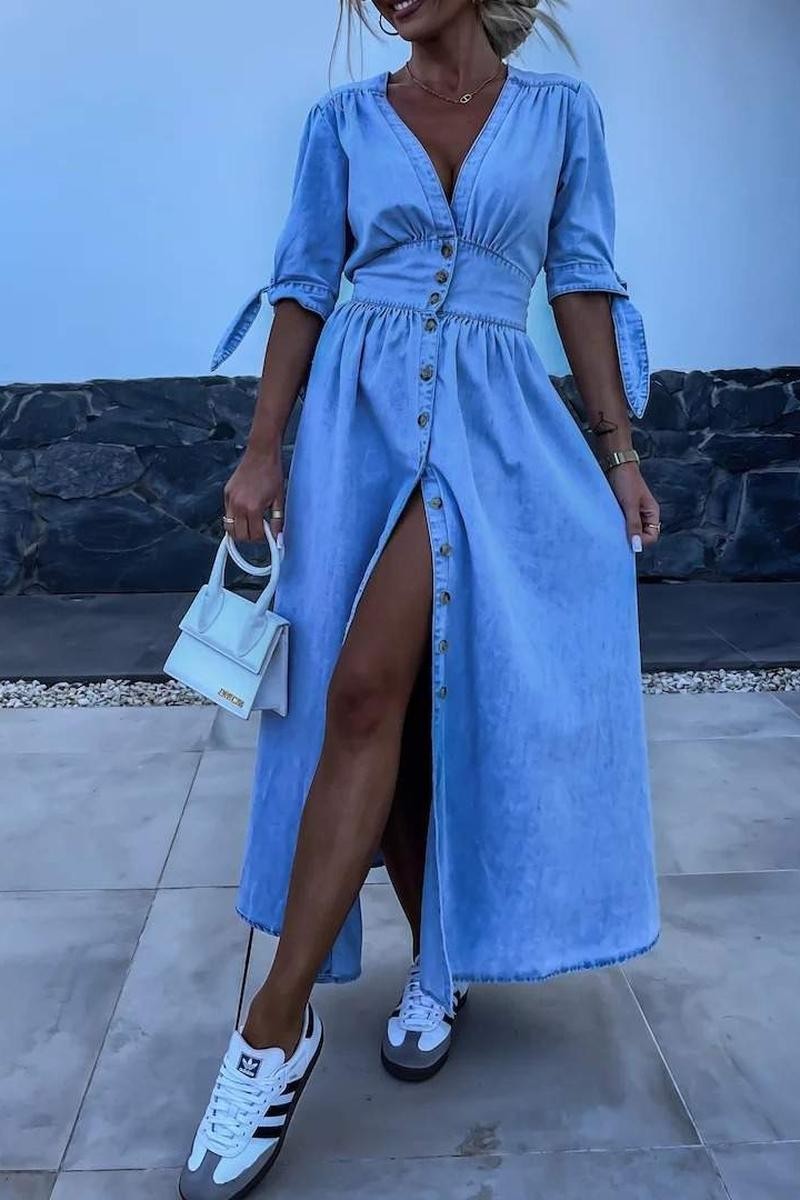 Elegant Button-front Denim Dress
