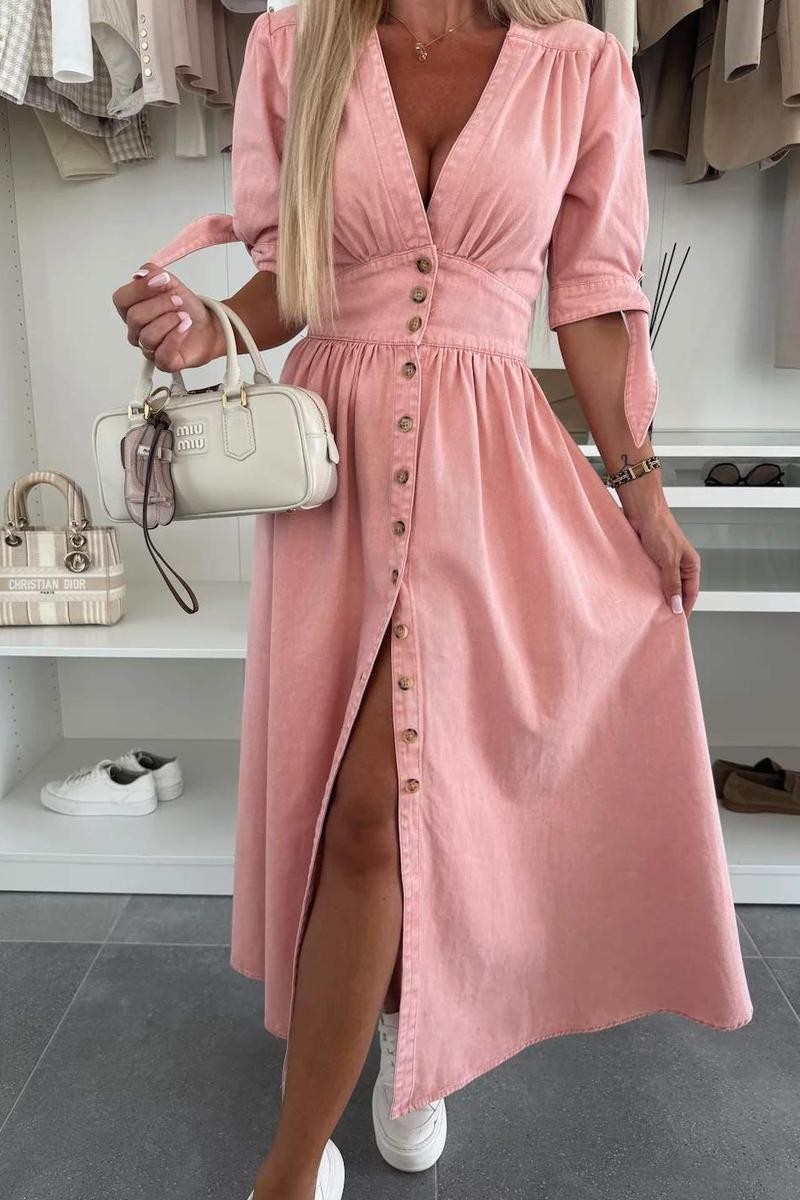 Elegant Button-front Denim Dress