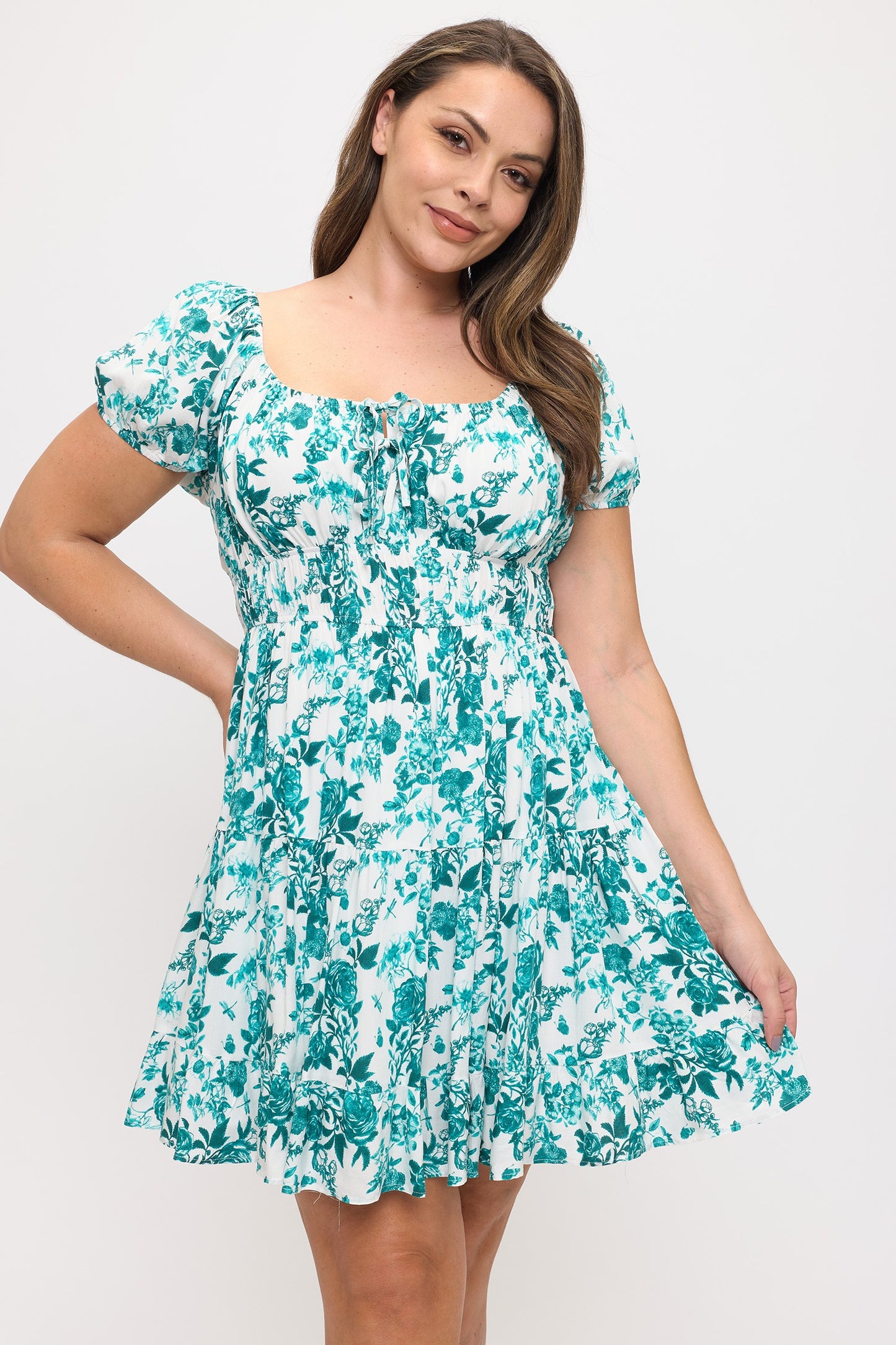 Emerald Bloom Smocked Mini Dress