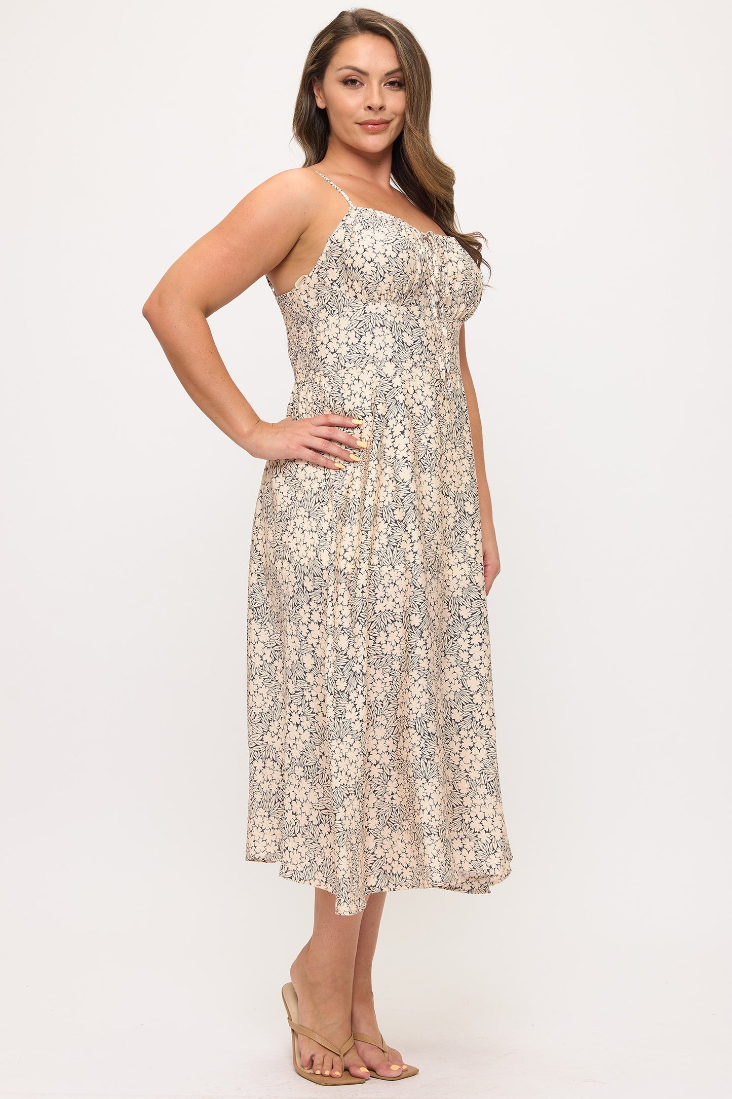 Sandstone Bloom Midi Dress
