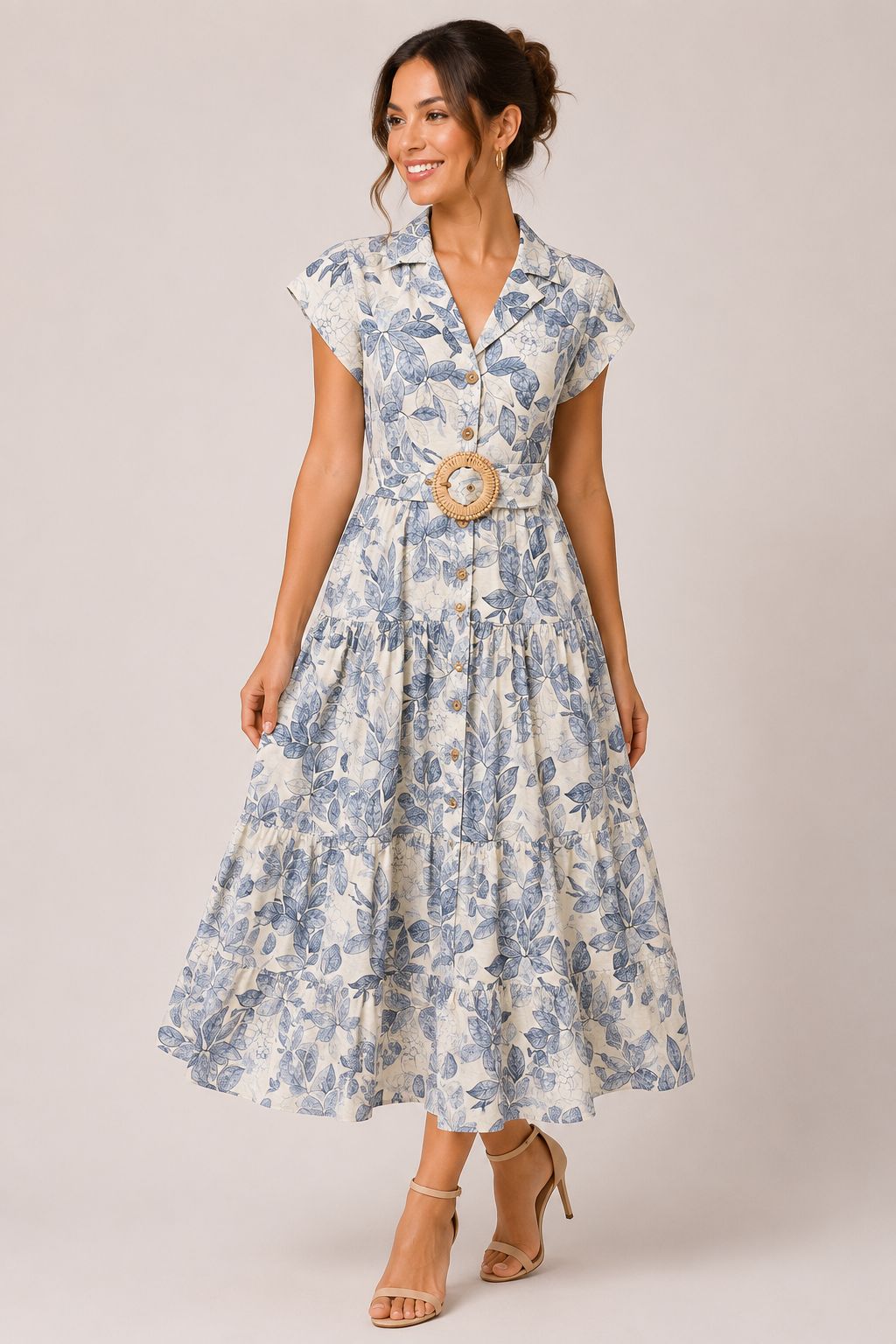 Blue Botanical Midi Dress
