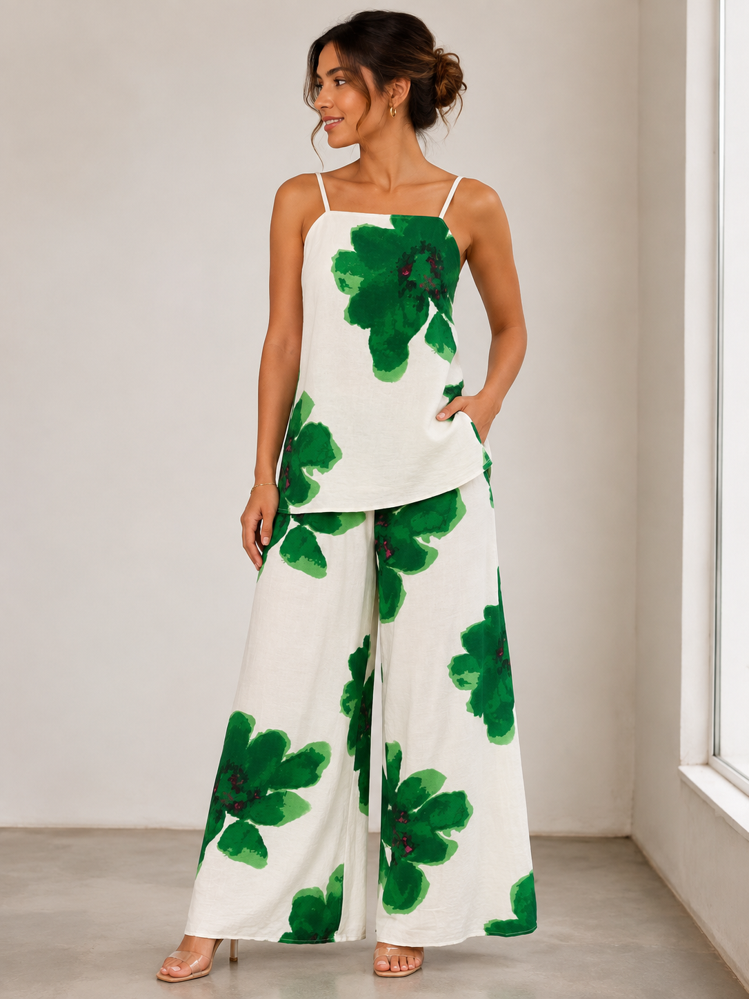 Emerald Bloom Palazzo Set