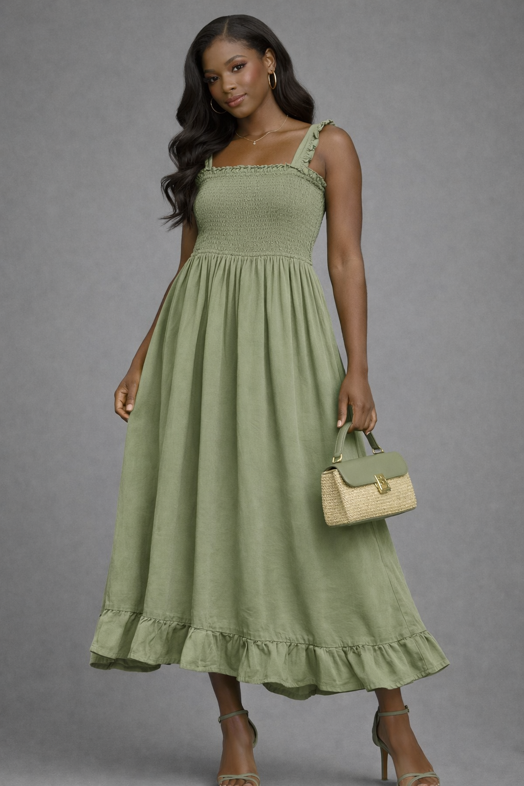 Sage Breeze Smocked Maxi Dress