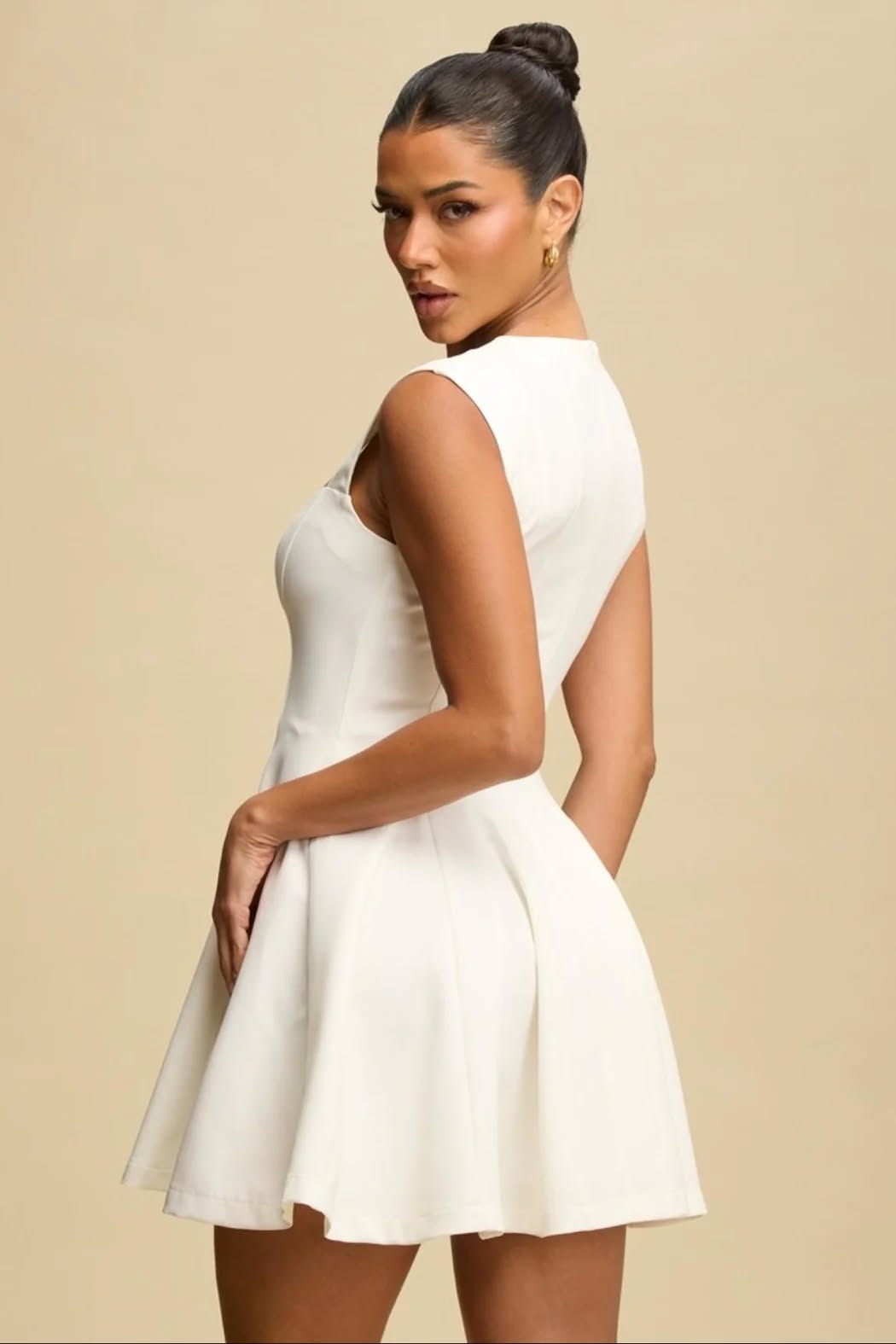 Golden Button Square Neck Mini Dress