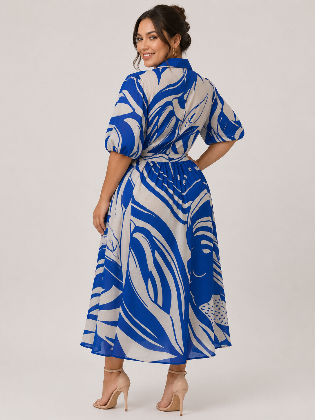 Blue & Ivory Abstract Print Dress