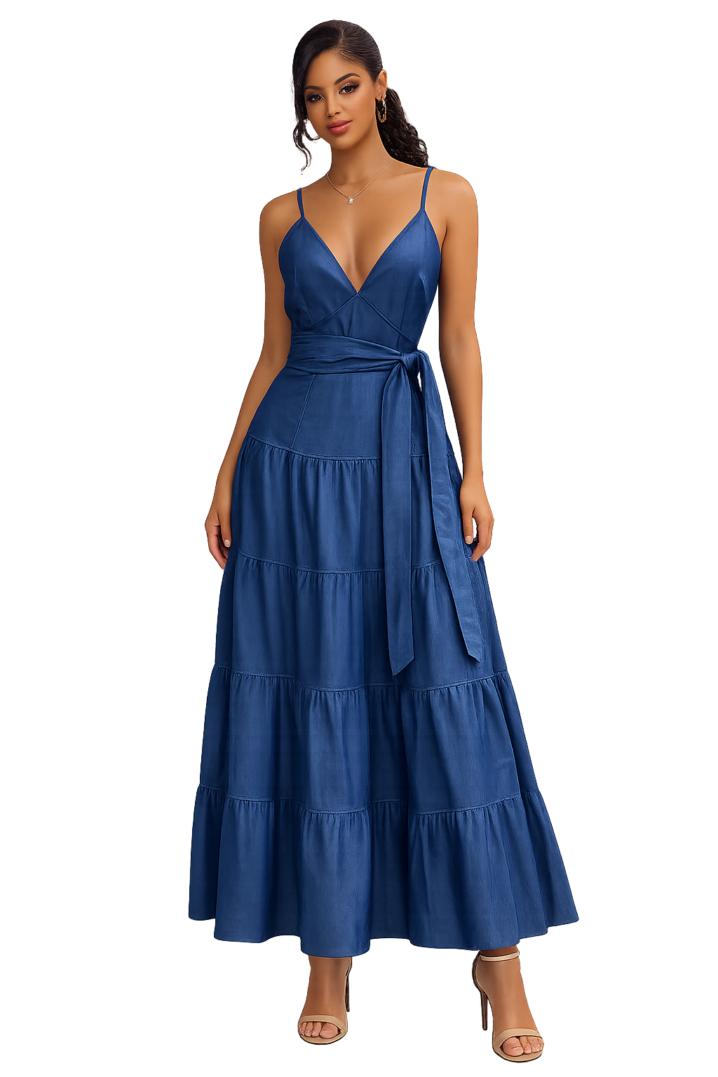 Denim Blue Tiered Maxi Dress