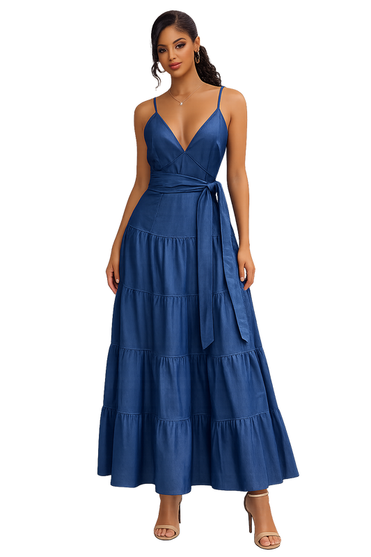 Denim Blue Tiered Maxi Dress
