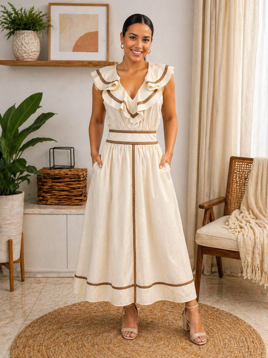 Ivory Grace Ruffle Midi Dress