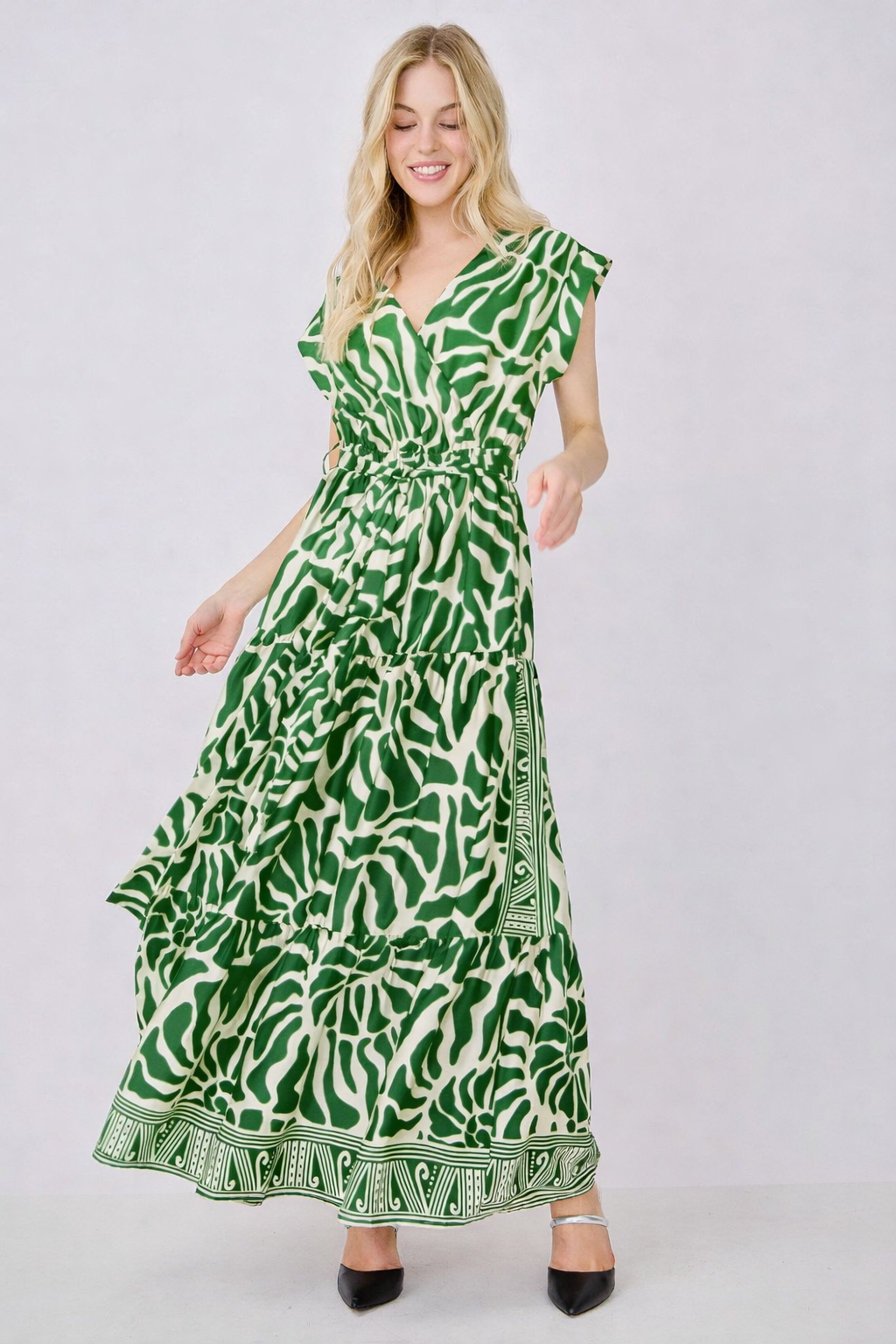 Emerald Zebra Print Tiered Maxi Dress