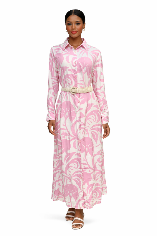 Island Bloom Belted Shirt Dress