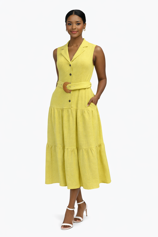 Lime-yellow Sleeveless Midi Dress