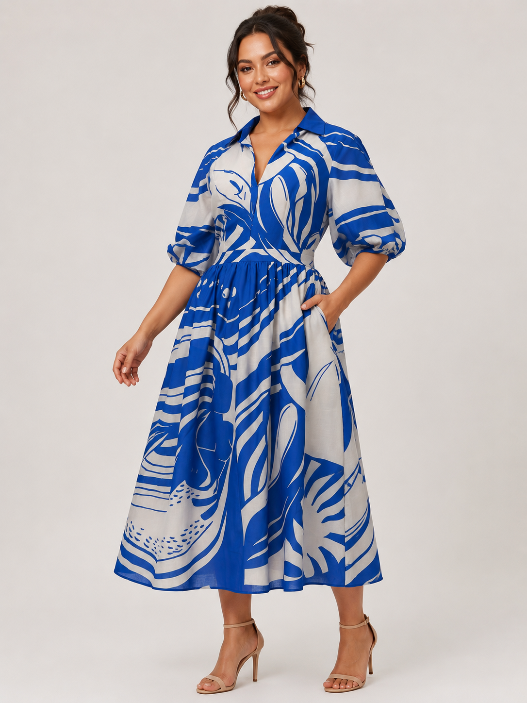 Blue & Ivory Abstract Print Dress