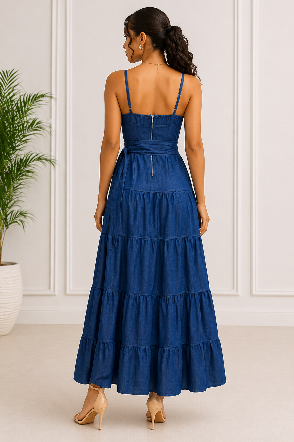 Denim Blue Tiered Maxi Dress