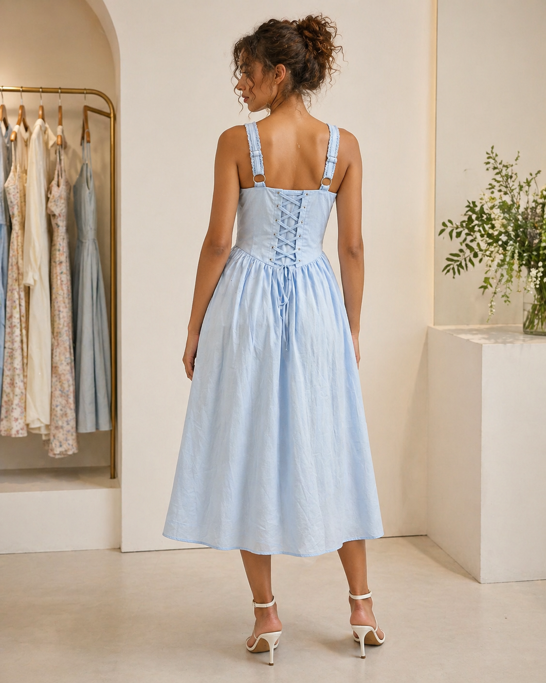 The Blue Belle Lace-Up Midi Dress
