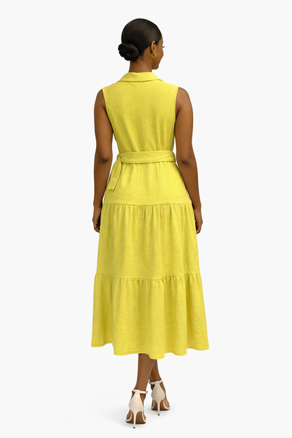 Lime-yellow Sleeveless Midi Dress