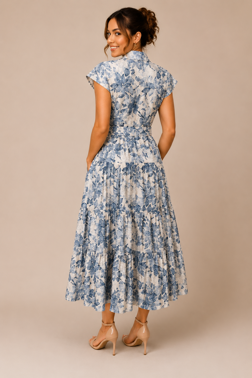 Blue Botanical Midi Dress